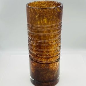 Tortoise Art Glass Cylinder Vase with Embossed Glass Spiral Design